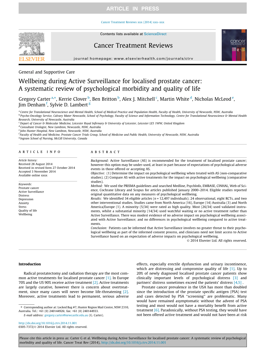 Active surveillance prostate cancer guidelines