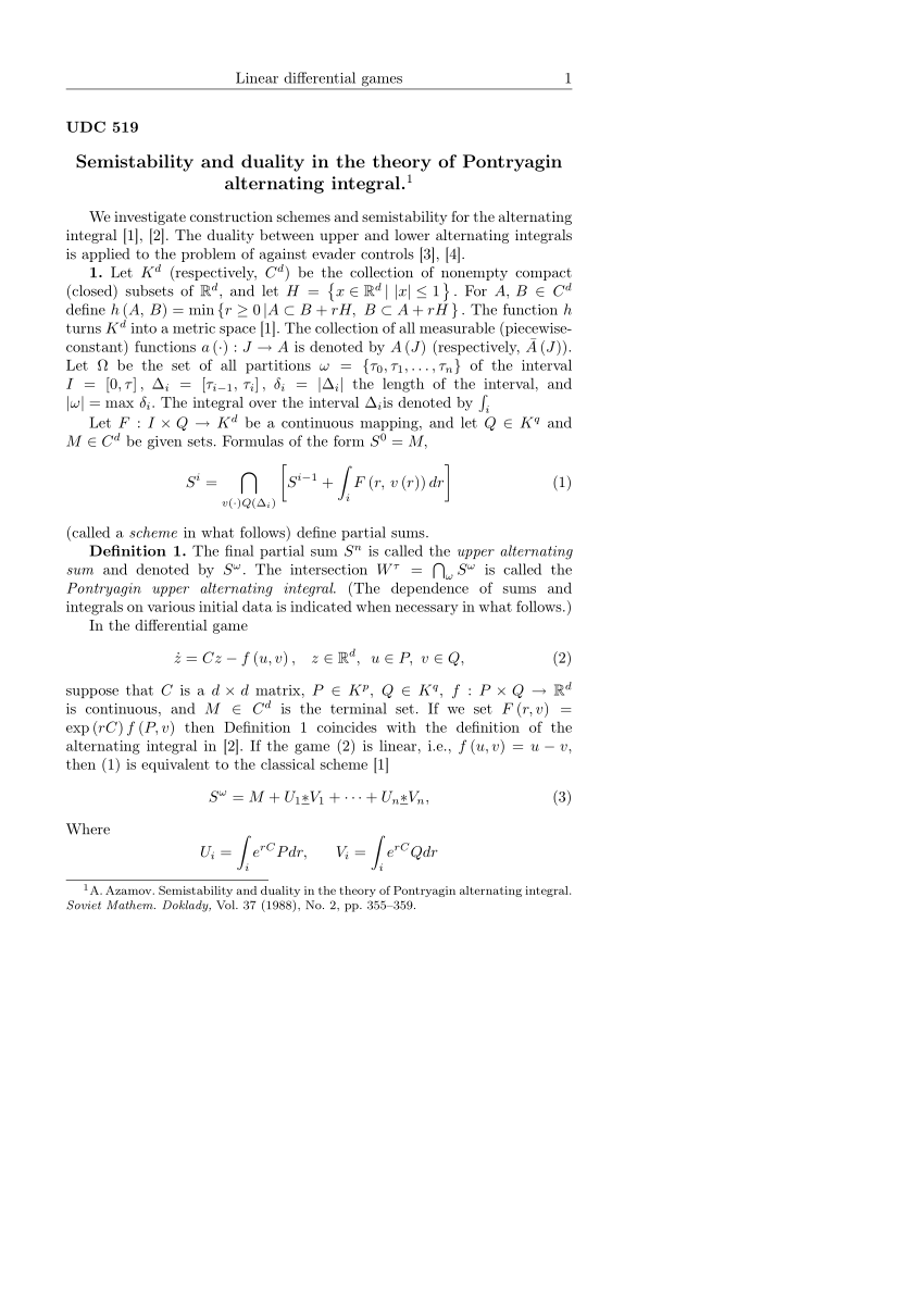 Pdf Semistability And Duality In The Theory Of The Pontryagin Alternating Integral