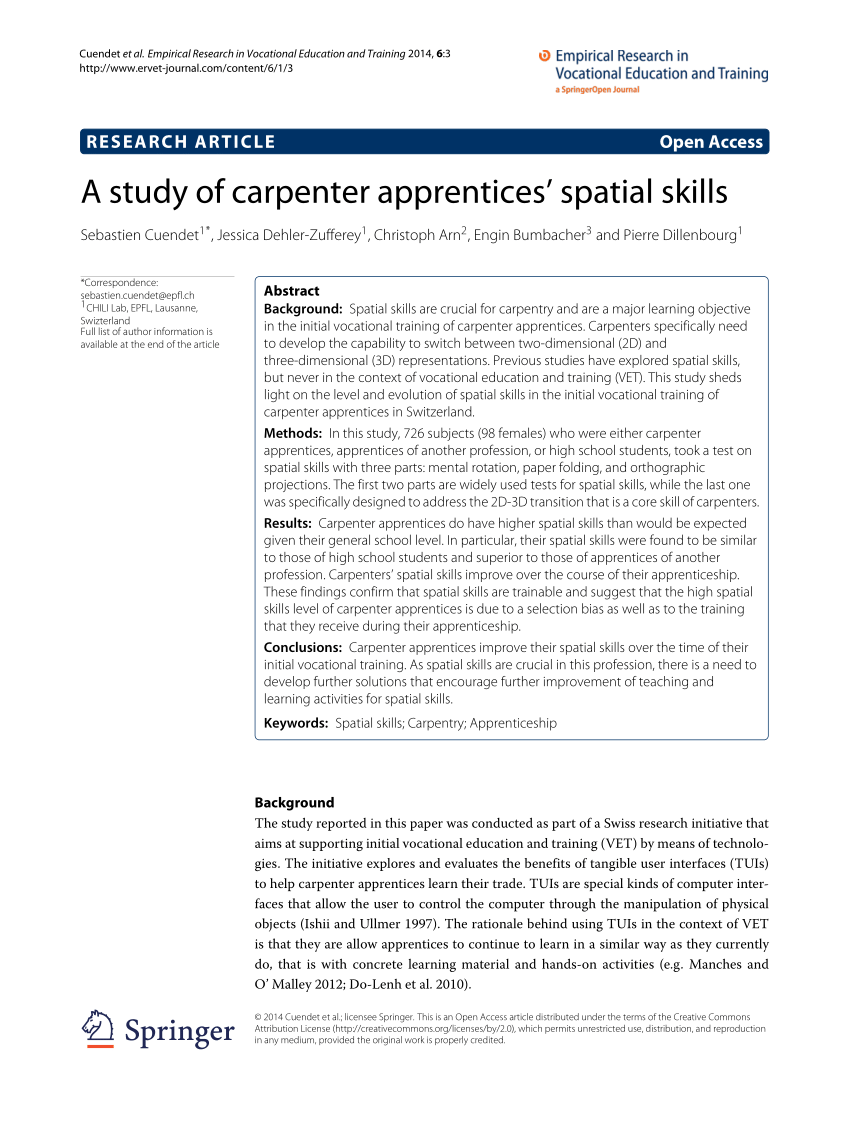 Pdf A Study Of Carpenter Apprentices Spatial Skills