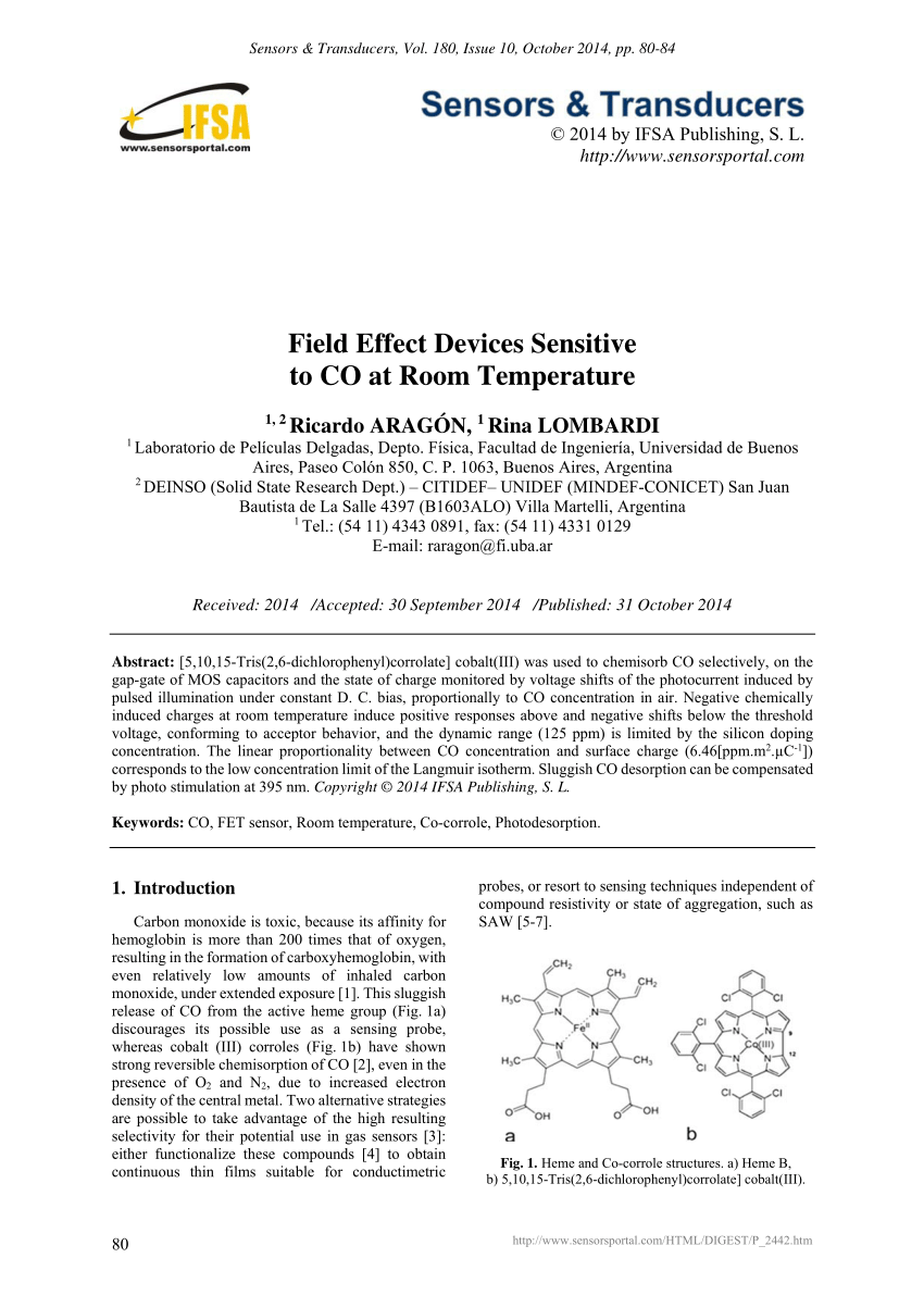 Pdf Field Effect Devices Sensitive To Co At Room Temperature