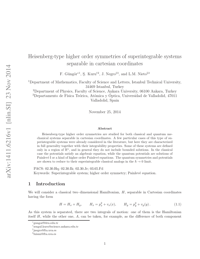 Pdf Heisenberg Type Higher Order Symmetries Of Superintegrable Systems Separable In Cartesian Coordinates