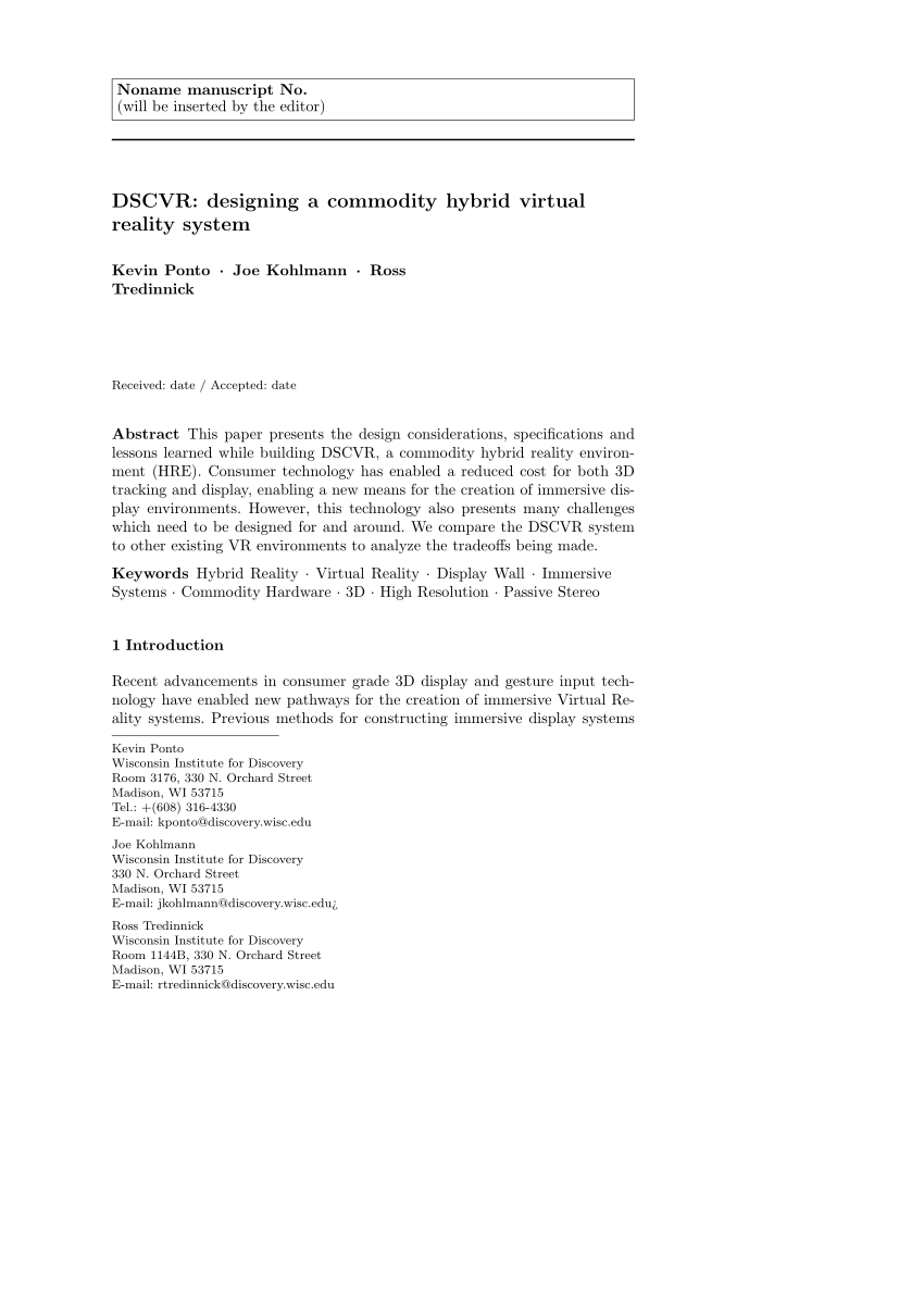 PDF) DSCVR: designing a commodity hybrid virtual reality system