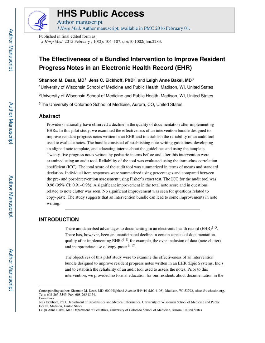 PDF) The Effectiveness of a Bundled Intervention to Improve In Pediatric Soap Note Template