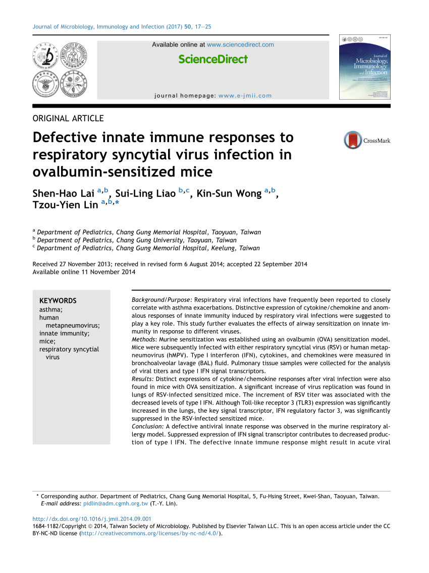 Pdf Defective Innate Immune Responses To Respiratory Syncytial Virus Infection In Ovalbumin Sensitized Mice