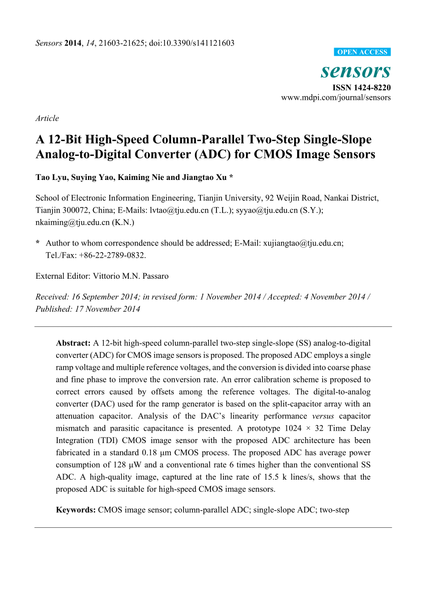 Pdf A 12 Bit High Speed Column Parallel Two Step Single Slope Analog To Digital Converter Adc For Cmos Image Sensors