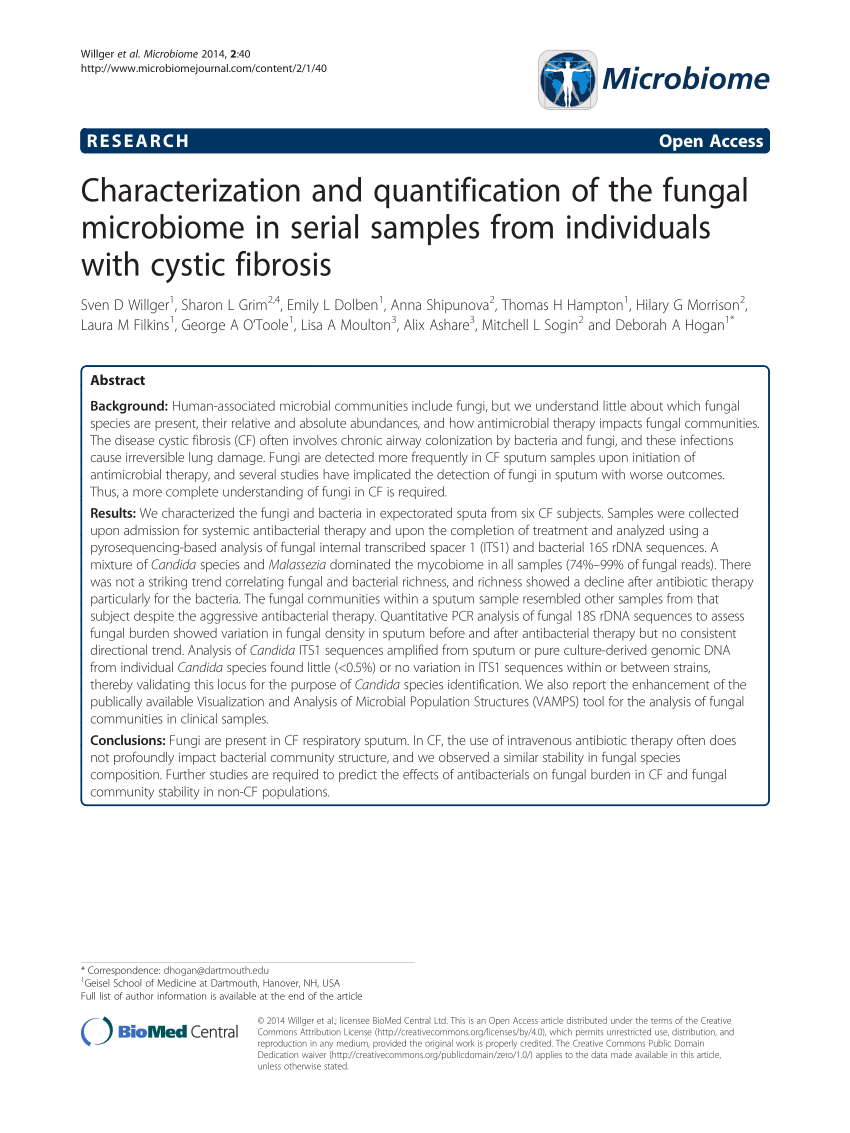 PDF) Characterization and quantification of the fungal microbiome in serial  samples from individuals with cystic fibrosis