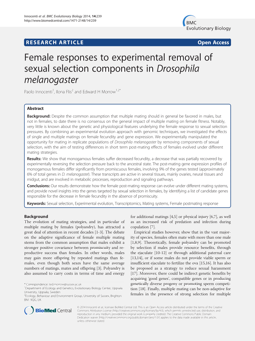 Pdf Female Responses To Experimental Removal Of Sexual Selection