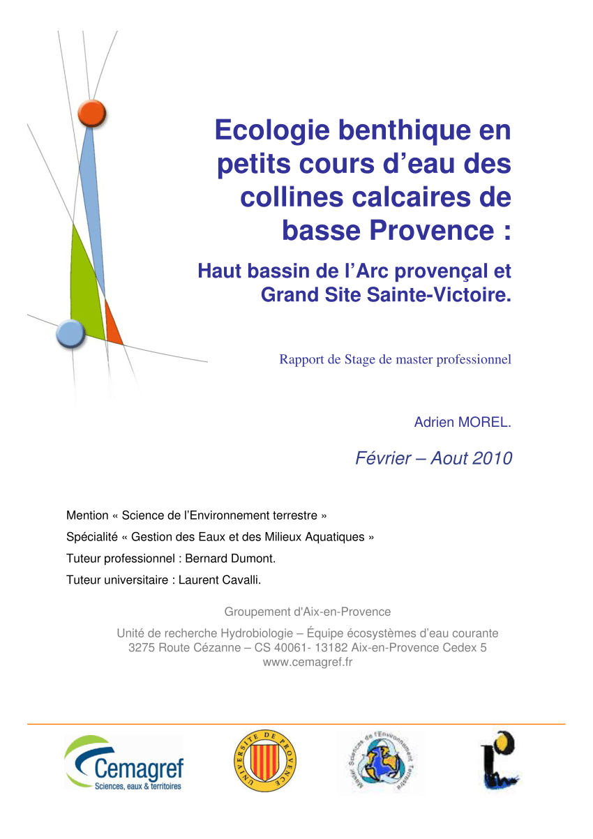 Pdf Ecologie Benthique En Petits Cours D Eau Des Collines Calcaires De Basse Provence Haut Bassin De L Arc Provencal Et Grand Site Ste Victoire