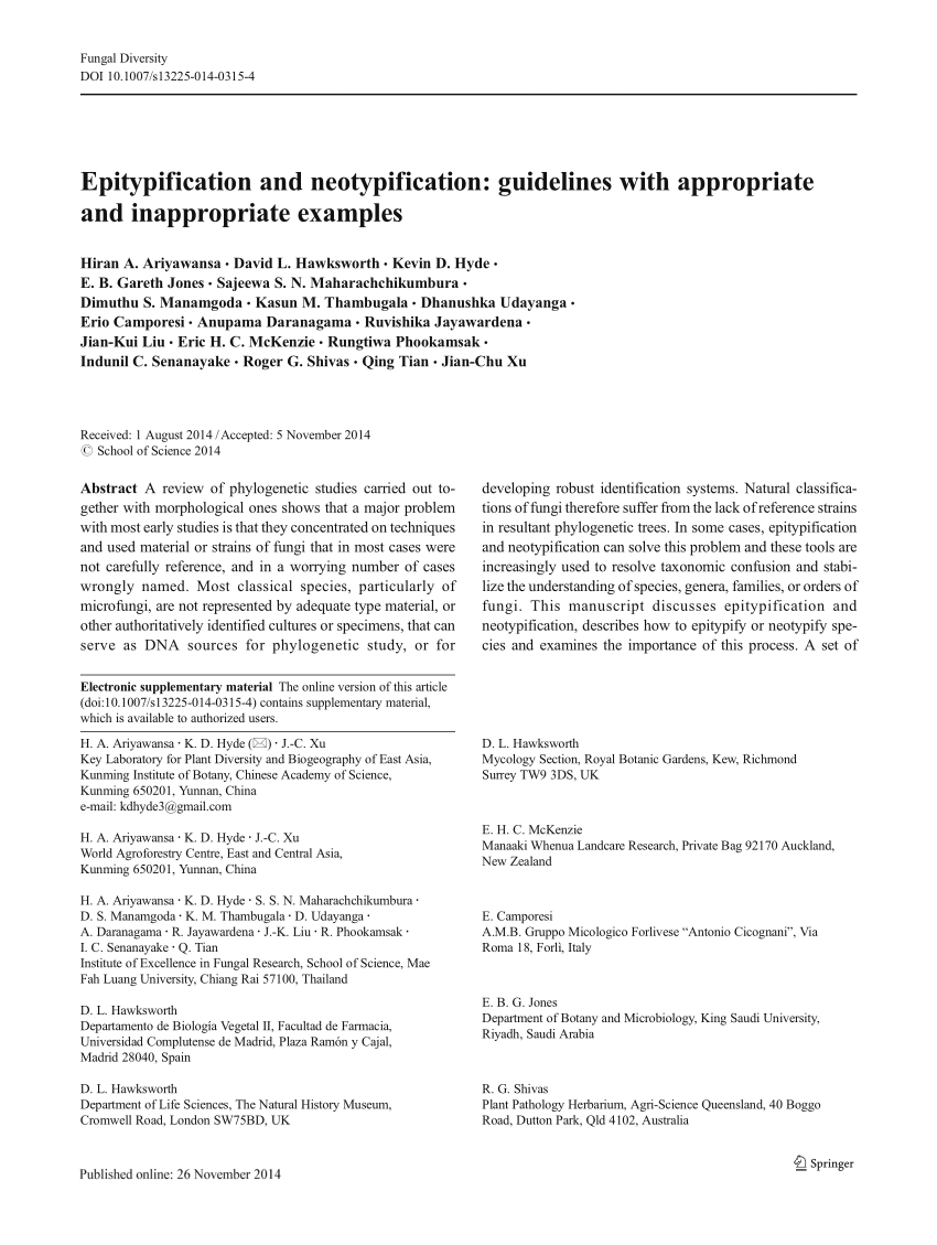 Pdf Epitypification And Neotypification Guidelines With Appropriate And Inappropriate Examples