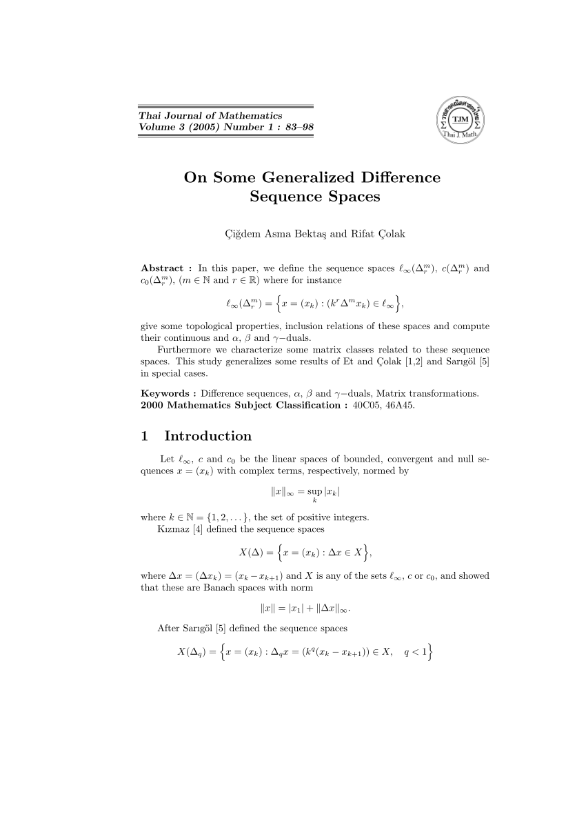 Pdf On Some Generalized Difference Sequence Spaces