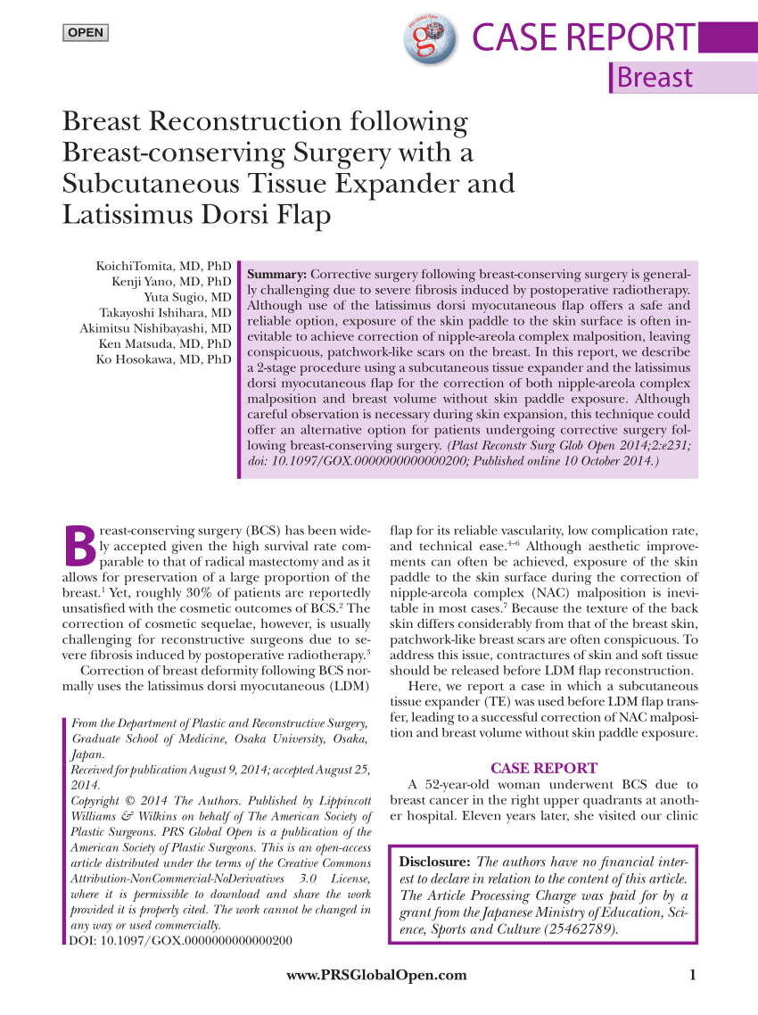 Pdf Breast Reconstruction Following Breast Conserving Surgery With A Subcutaneous Tissue 4698