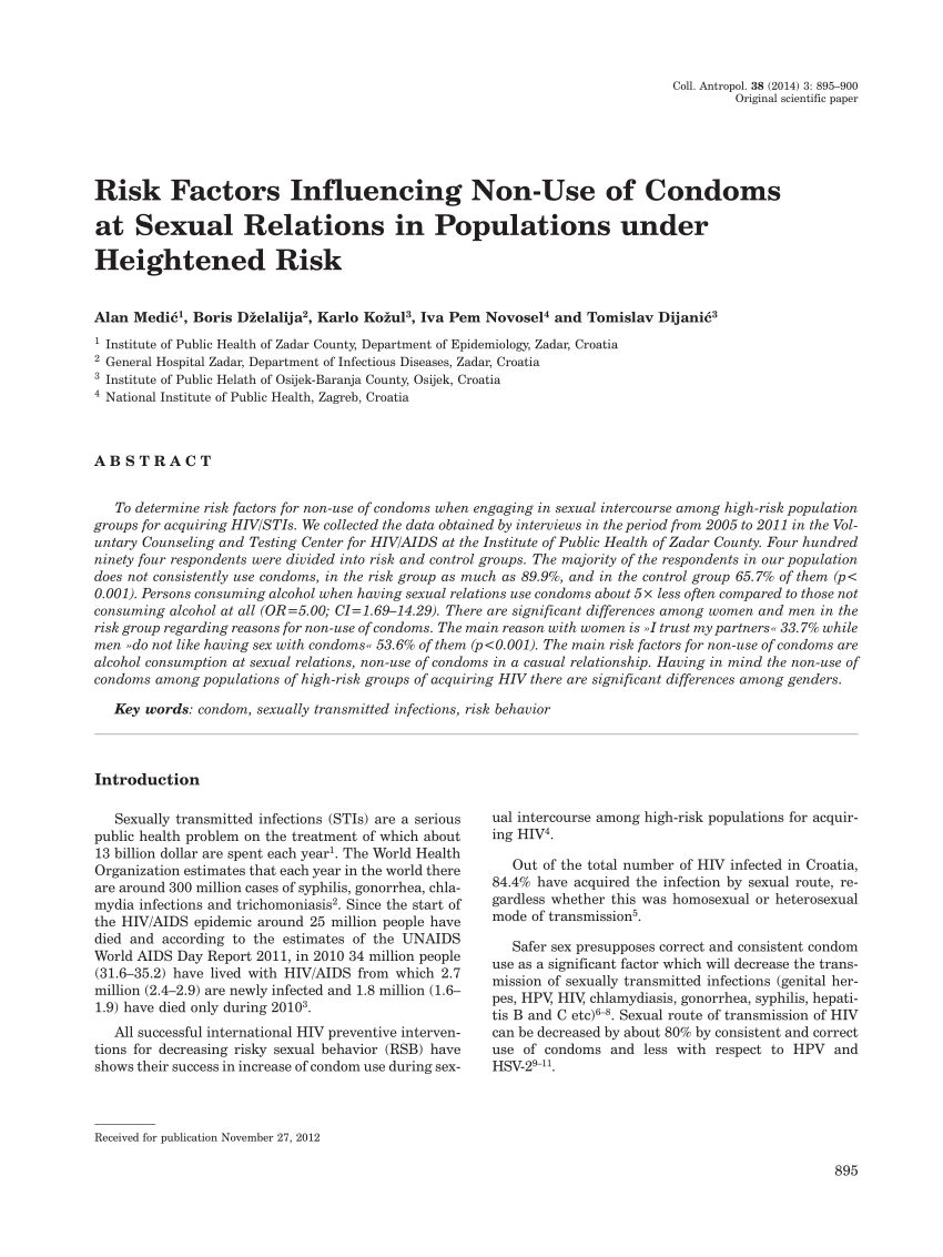 Pdf Risk Factors Influencing Non Use Of Condoms At Sexual Relations In Populations Under 