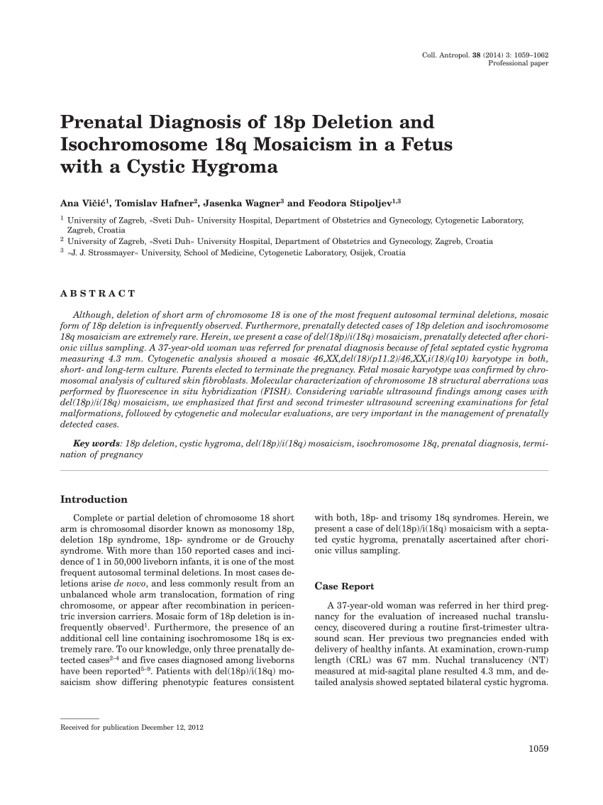 Pdf Prenatal Diagnosis Of 18p Deletion And Isochromosome 18q Mosaicism In A Fetus With A 