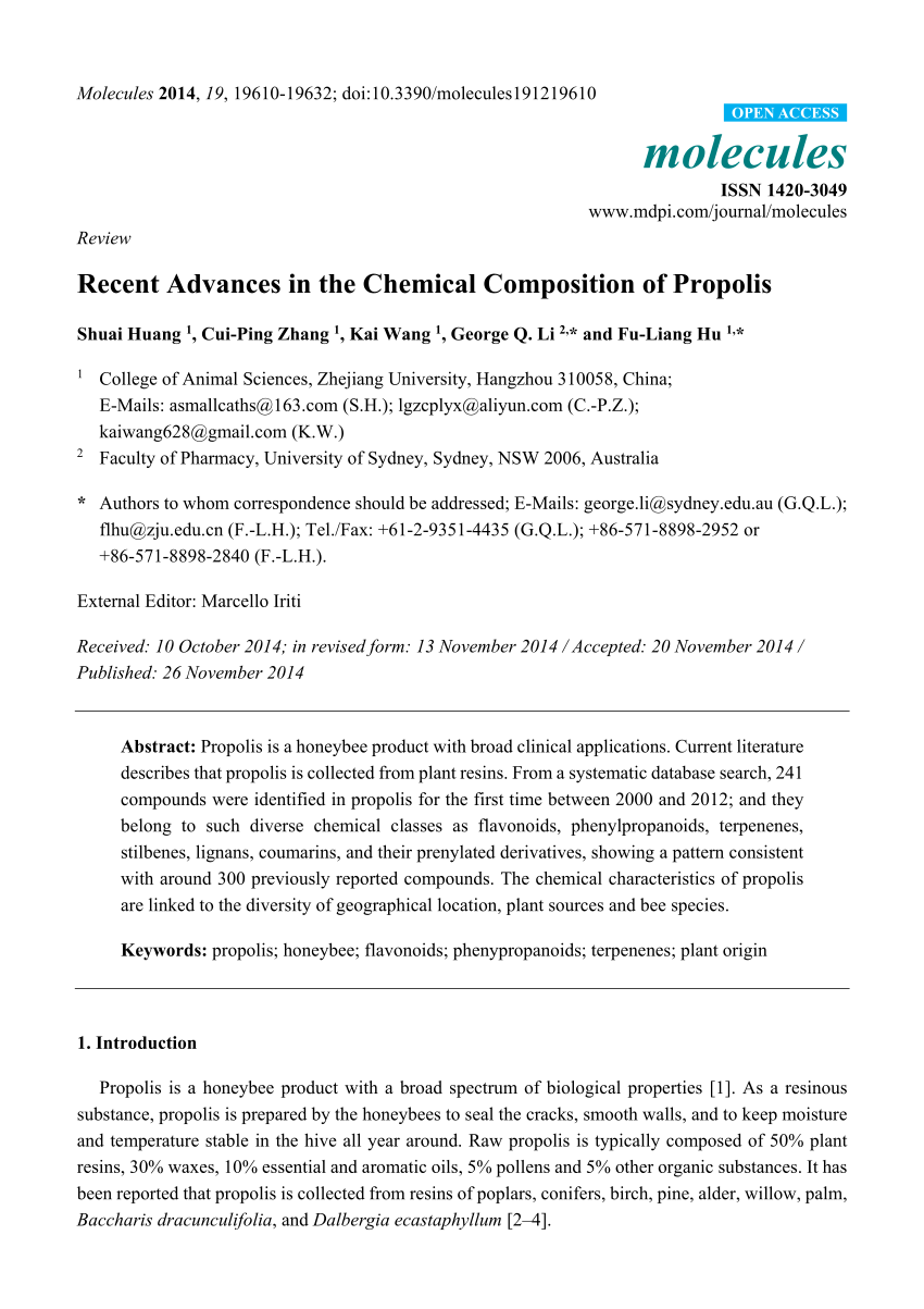 Pdf Recent Advances In The Chemical Composition Of Propolis