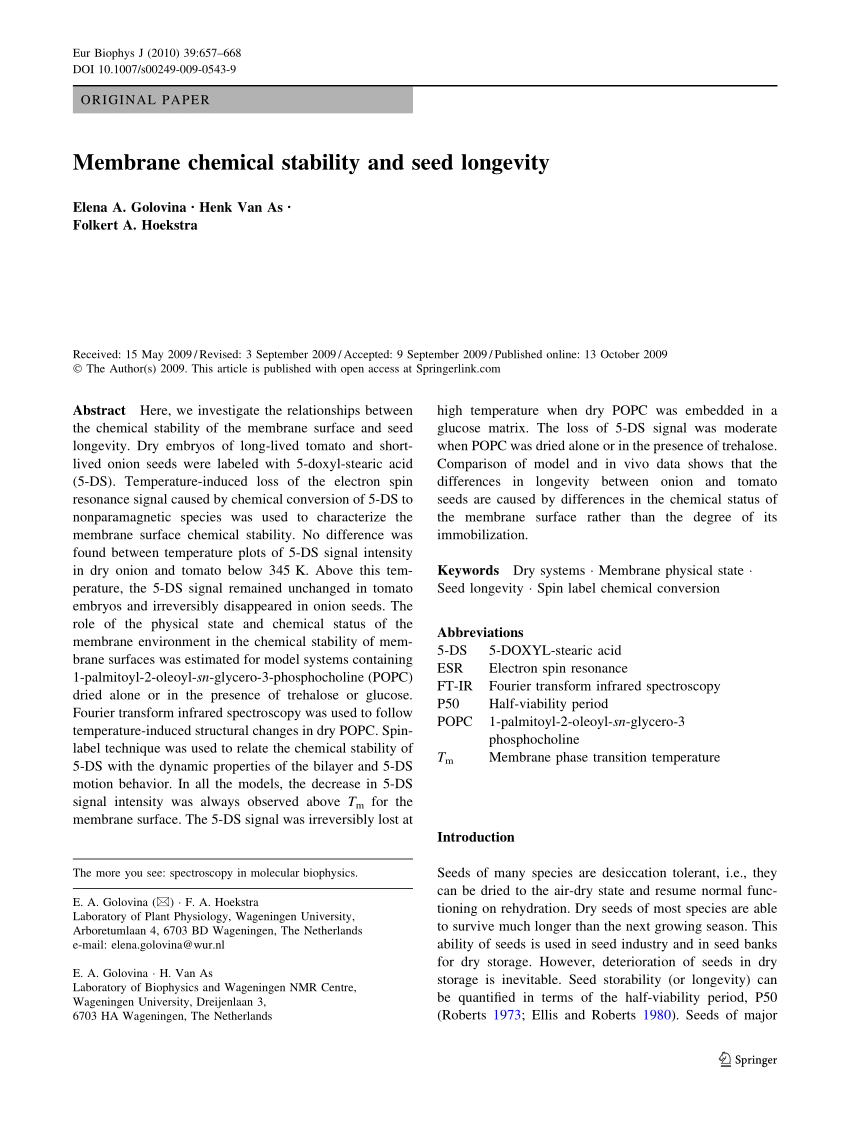 Pdf Membrane Chemical Stability And Seed Longevity Images, Photos, Reviews