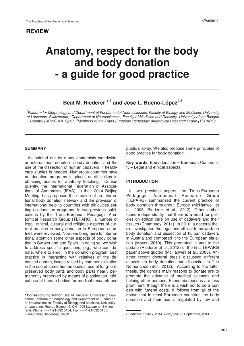 Pdf Anatomy Respect For The Body And Body Donation A Guide For Good Practice