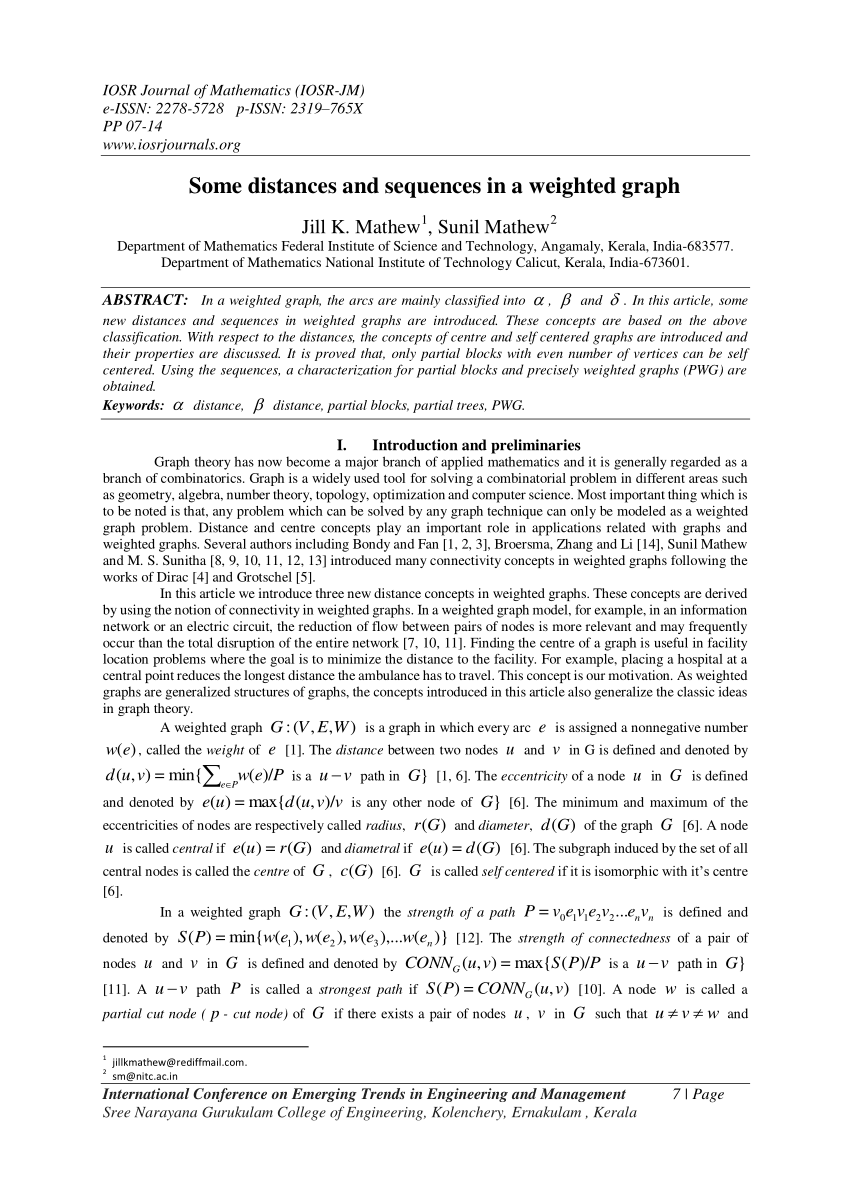 Pdf Some Distances And Sequences In A Weighted Graph