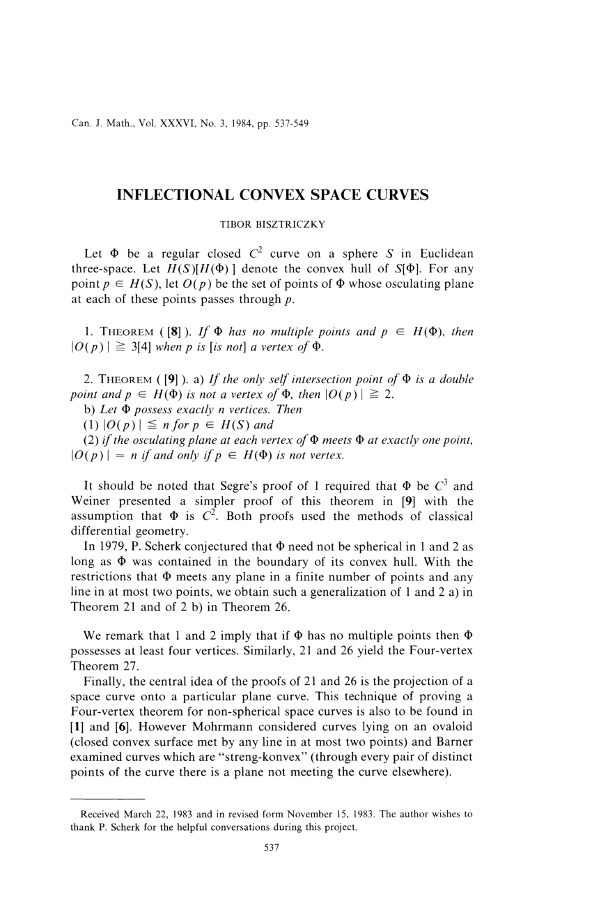 Pdf Inflectional Convex Space Curves