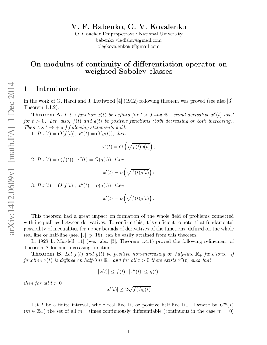 Pdf On Modulus Of Continuity Of Differentiation Operator On Weighted Sobolev Classes