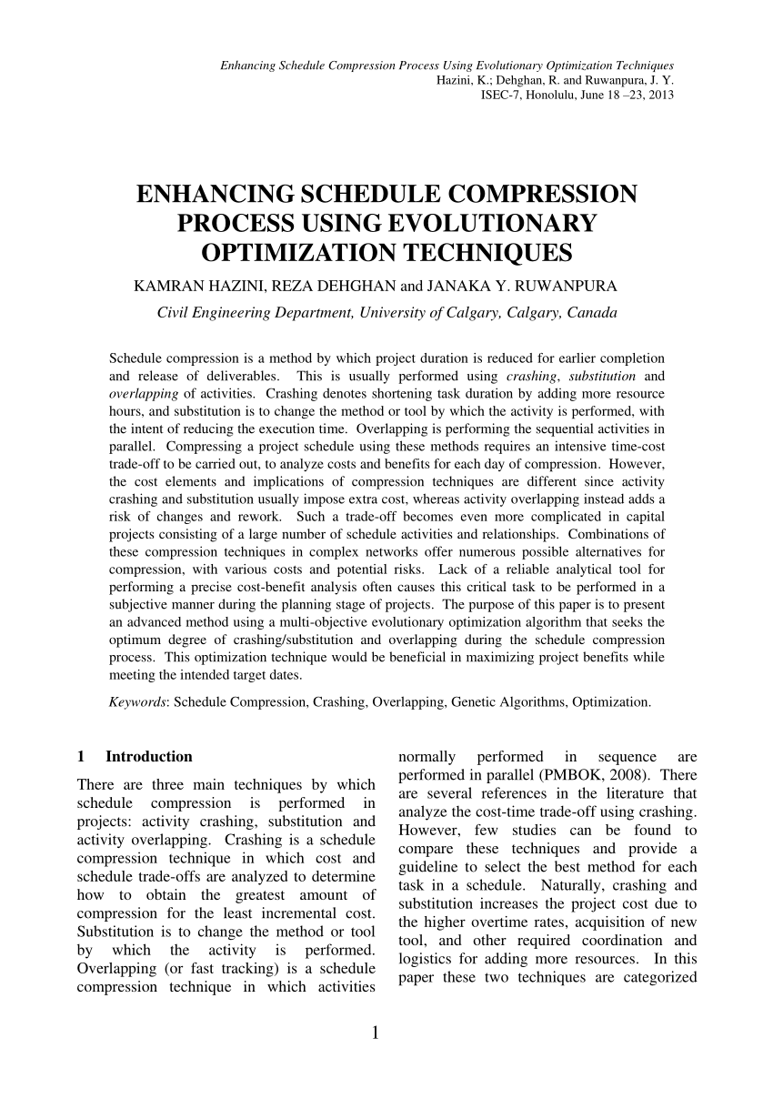 PDF) Enhancing Schedule Compression Process Using Evolutionary Optimization  Techniques