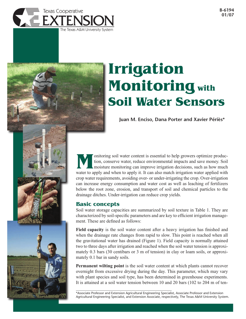 (PDF) Irrigation Monitoring with Soil Water Sensors (Spanish)