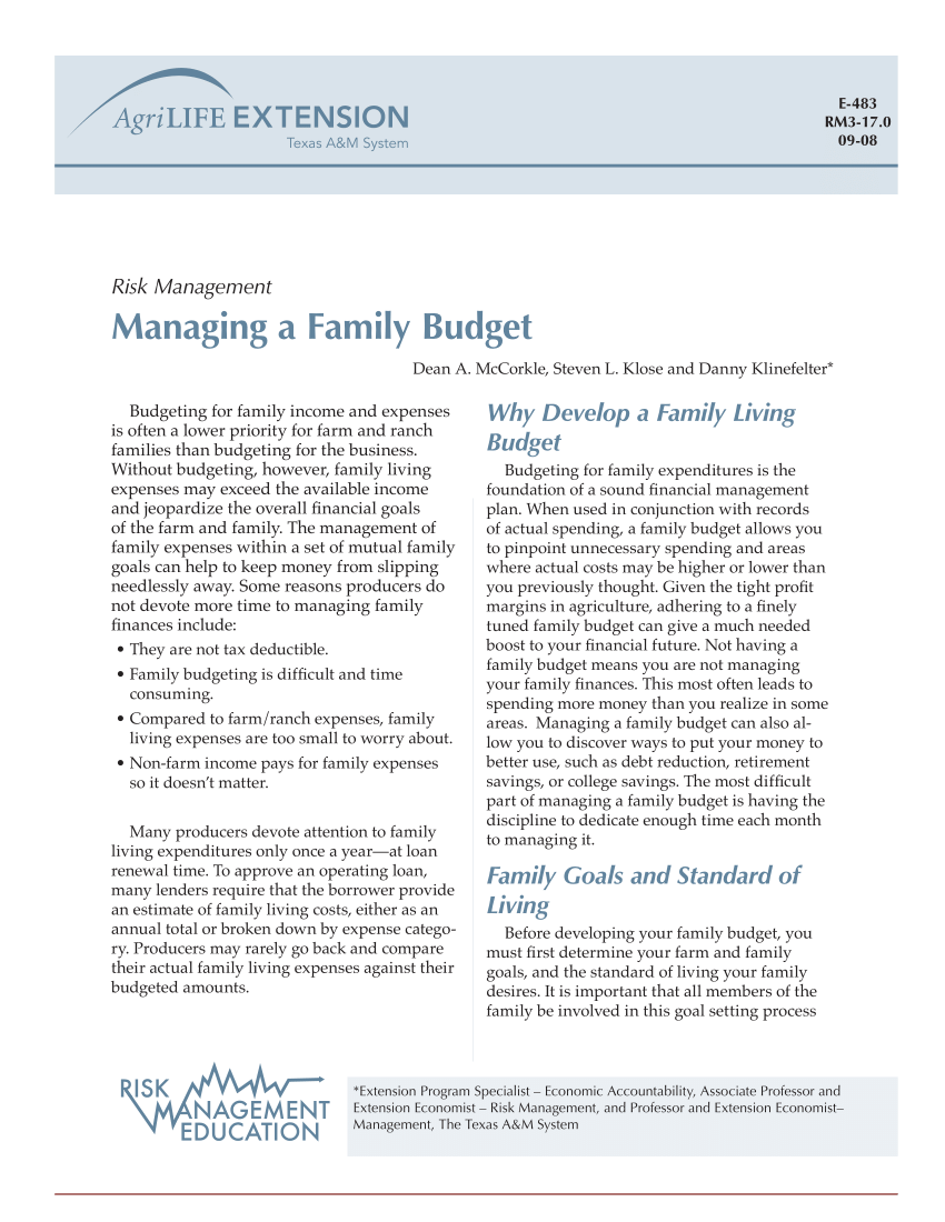 research study about family budgeting