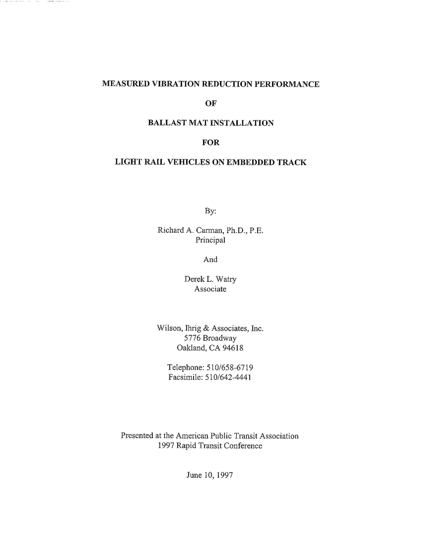 Pdf Measured Vibration Reduction Performance Of Ballast Mat