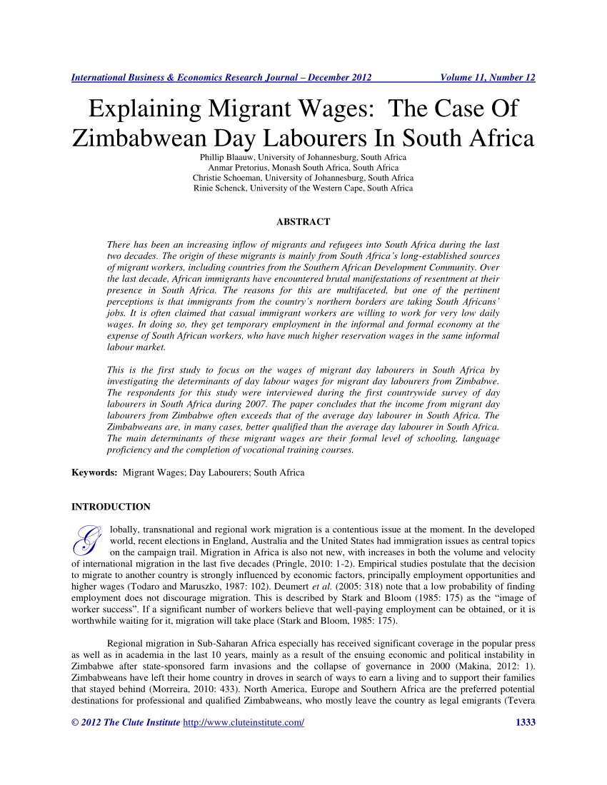 Pdf Explaining Migrant Wages The Case Of Zimbabwean Day Labourers In South Africa