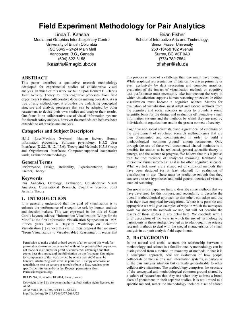 (PDF) Field Experiment Methodology for Pair Analytics