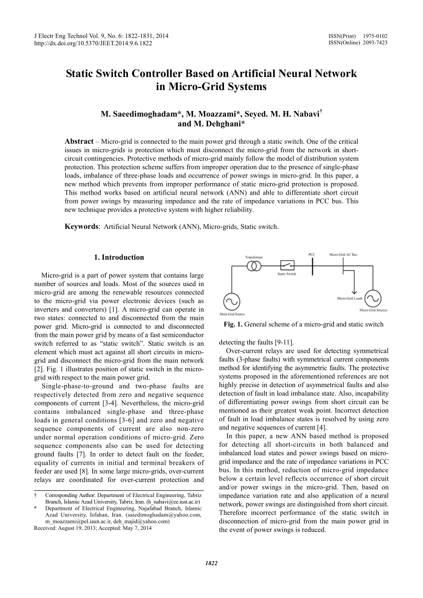 Pdf Static Switch Controller Based On Artificial Neural Network In Micro Grid Systems