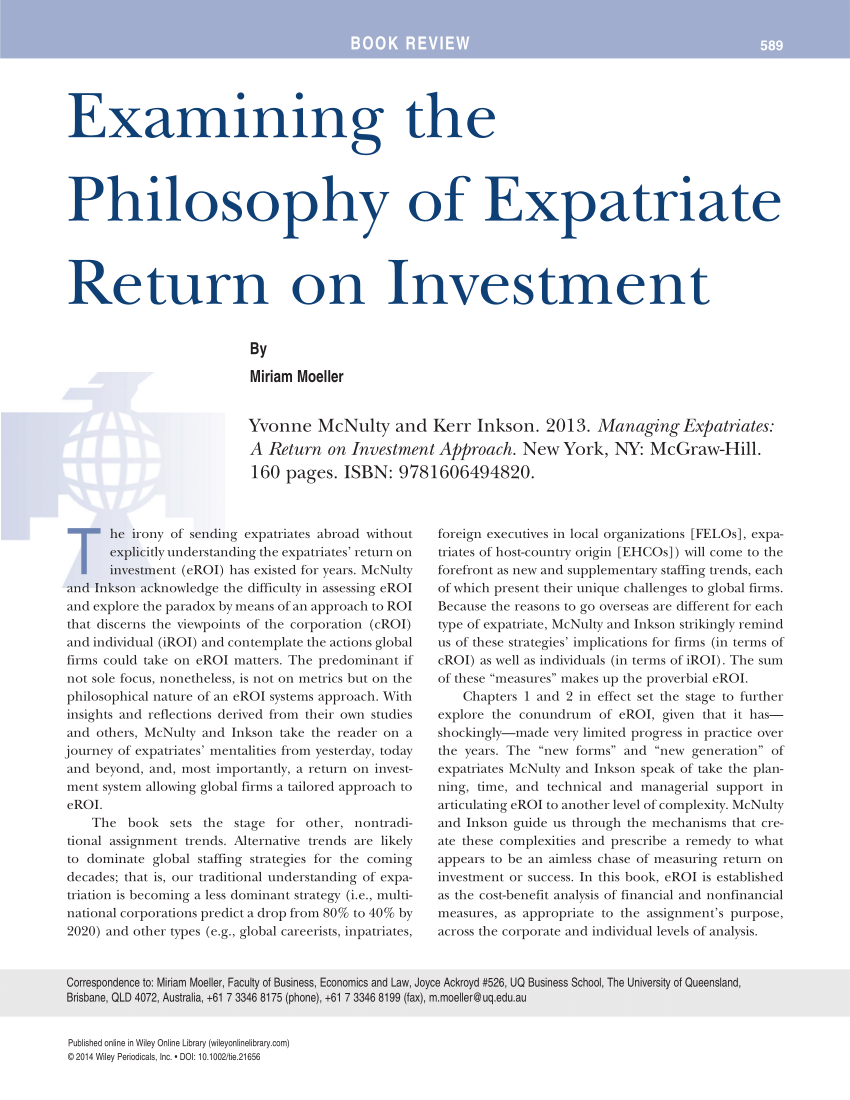 Pdf Managing Expatriates A Return On Investment Approach