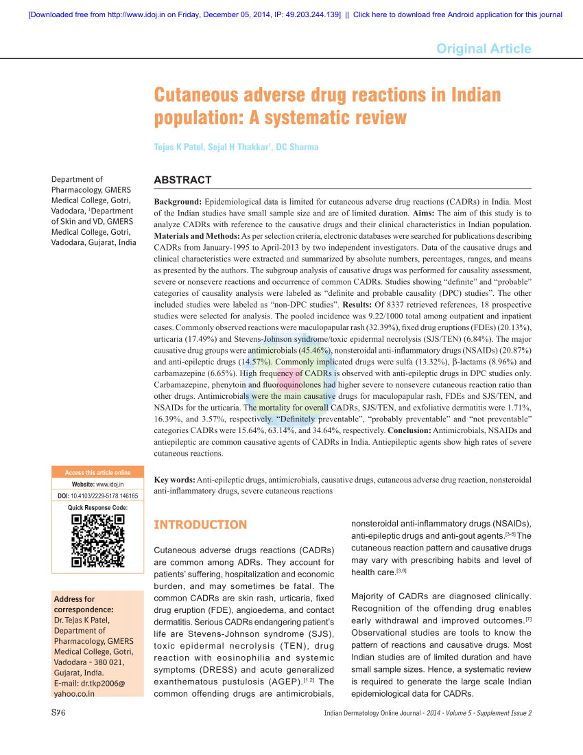 (PDF) Cutaneous adverse drug reactions in Indian ...