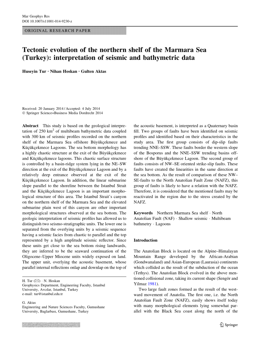 pdf tectonic evolution of the northern shelf of the marmara sea turkey interpretation of seismic and bathymetric data