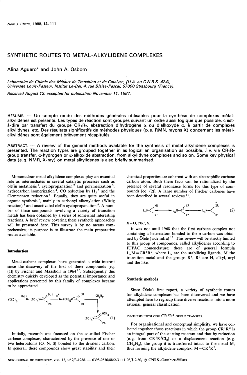Pdf Synthetic Routes To Metal Alkylidene Compounds