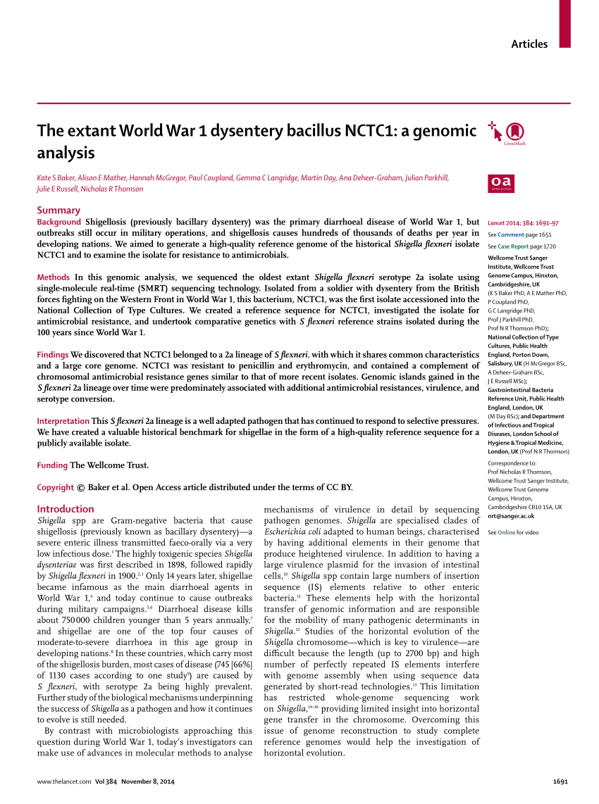 PDF) The extant World War 1 dysentery bacillus NCTC1: A genomic 
