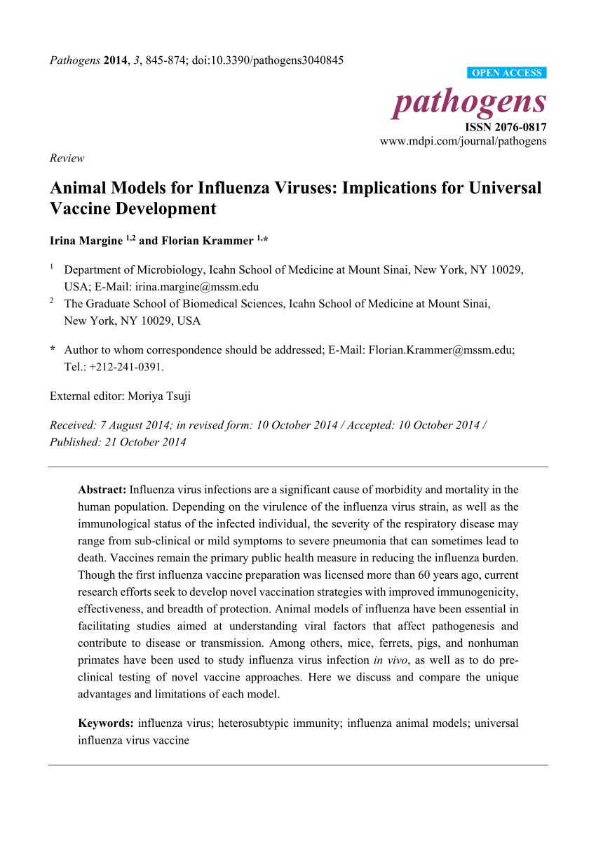 (PDF) Animal Models for Influenza Viruses: Implications for Universal