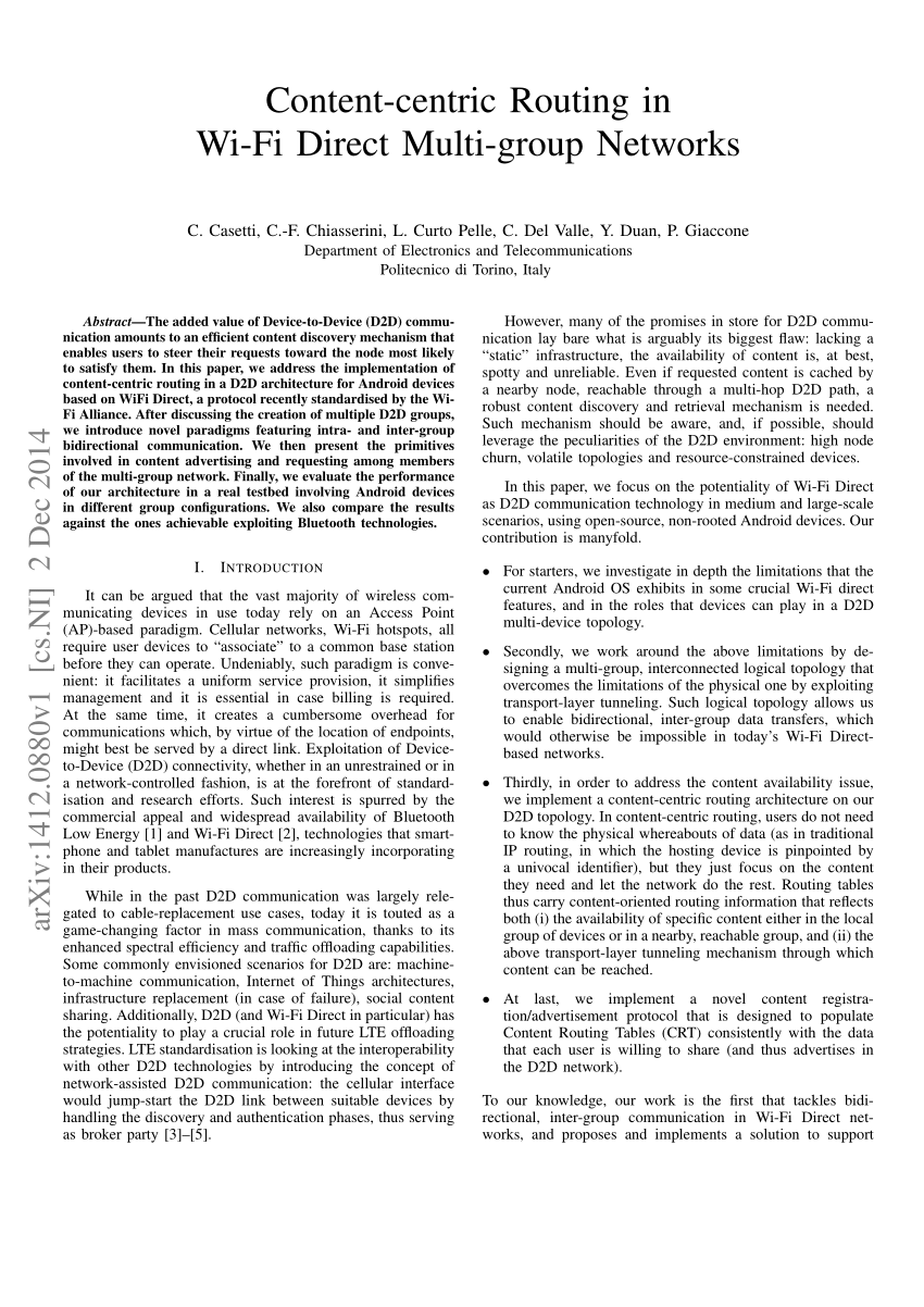 Pdf Content Centric Routing In Wi Fi Direct Multi Group Networks