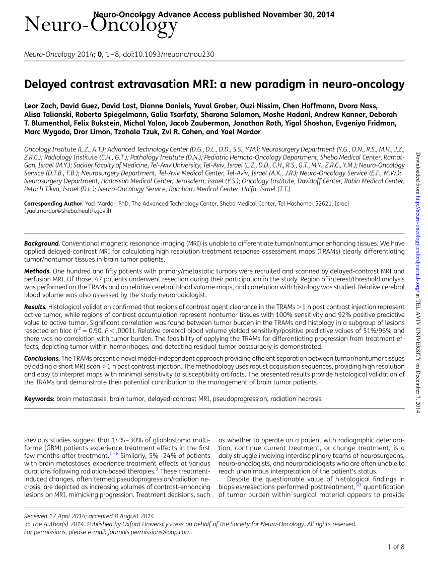 Pdf Delayed Contrast Extravasation Mri A New Paradigm In Neuro Oncology