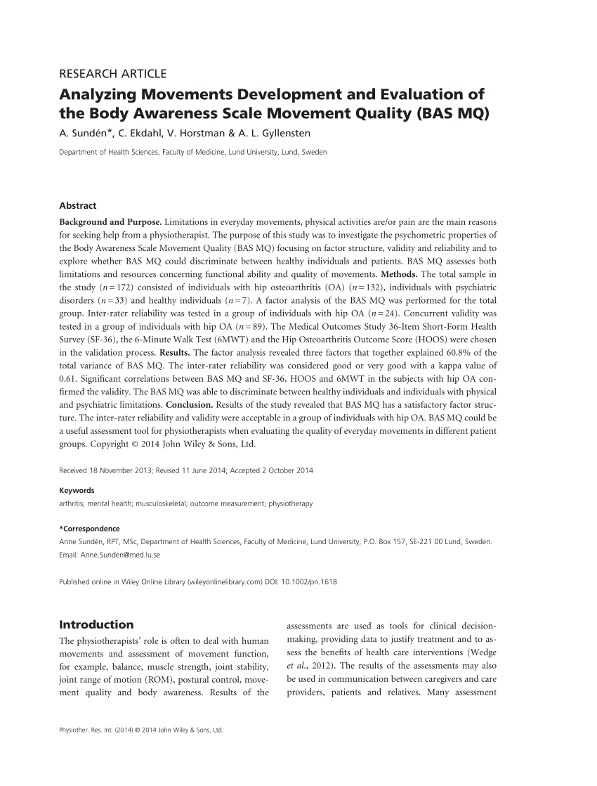 limoen smog capsule PDF) Analyzing Movements Development and Evaluation of the Body Awareness  Scale Movement Quality (BAS MQ)