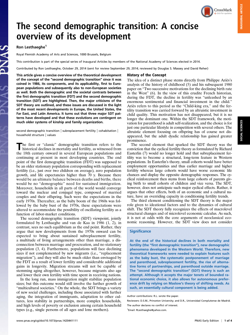 PDF) The second demographic transition: A concise overview of its