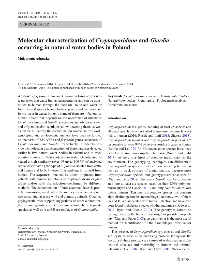 Giardia és cryptosporidium ivóvízben - OTSZ Online - Giardiasis és cryptosporidiosis