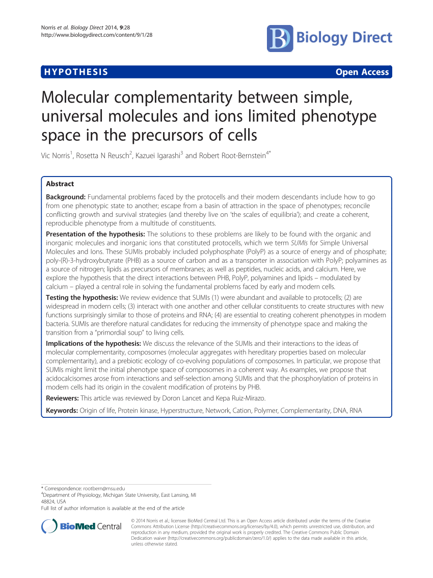 PDF) Molecular complementarity between simple, universal molecules 