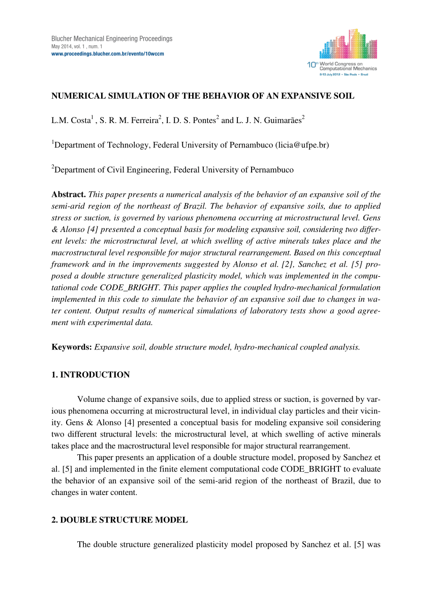 Pdf Numerical Simulation Of The Behavior Of An Expansive Soil