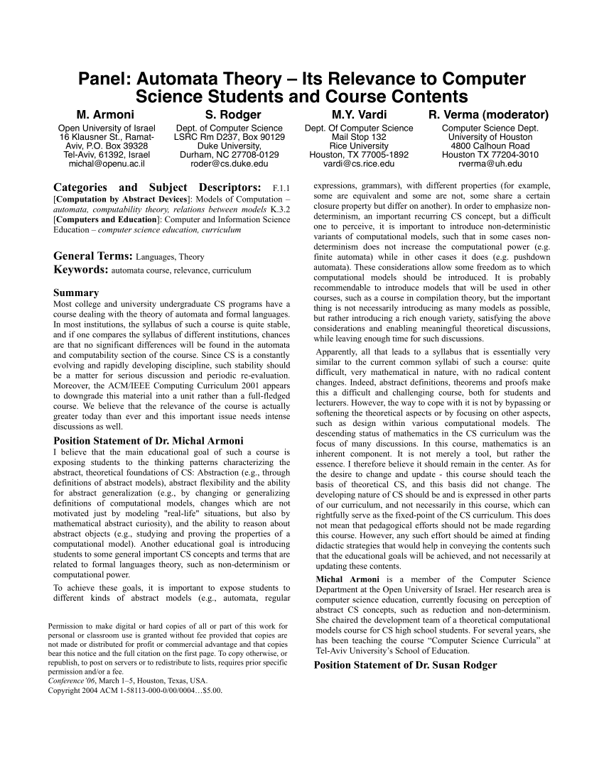 Automata theory: its relevance to computer science ...