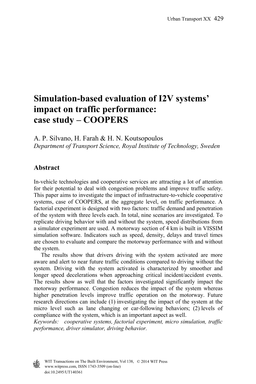 PDF) Simulation-based evaluation of I2V systems' impact on traffic ...