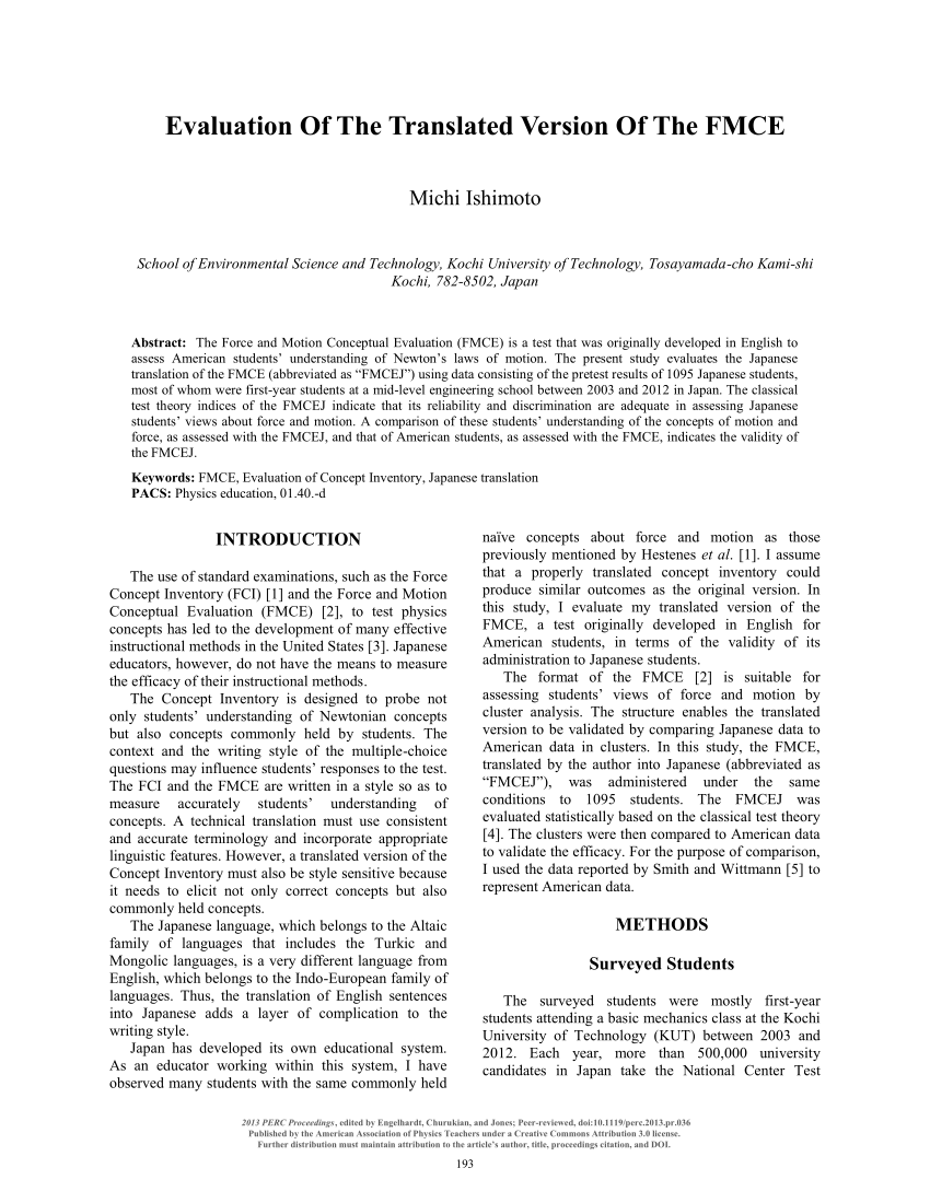 Pdf Evaluation Of The Translated Version Of The Fmce