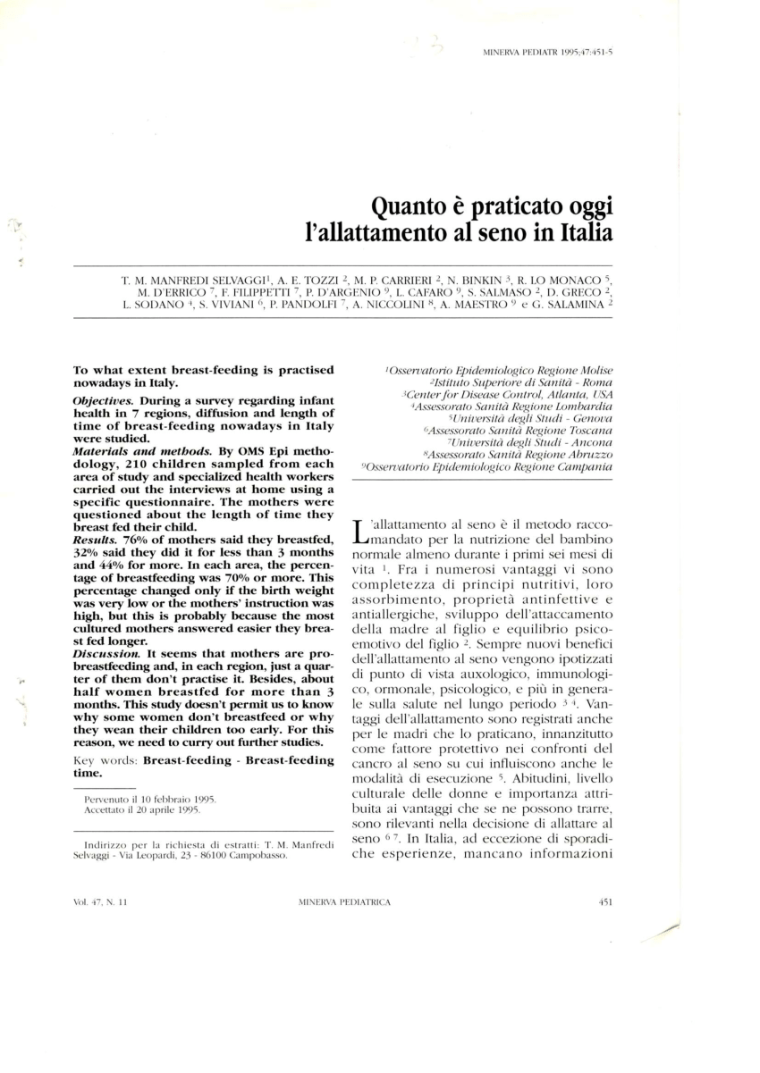 Pdf Quanto E Praticato Oggi L Allattamento Al Seno In Italia