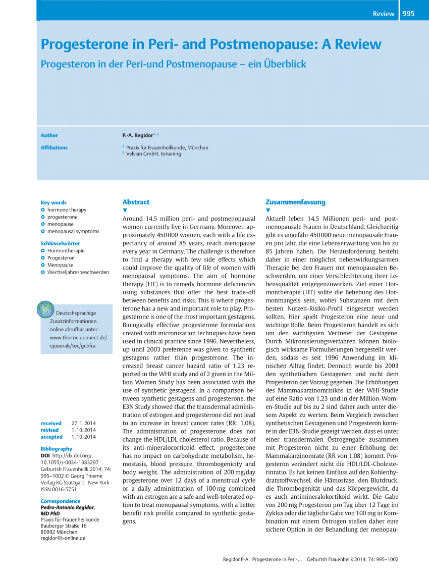 PDF Progesterone in Peri and Postmenopause A Review