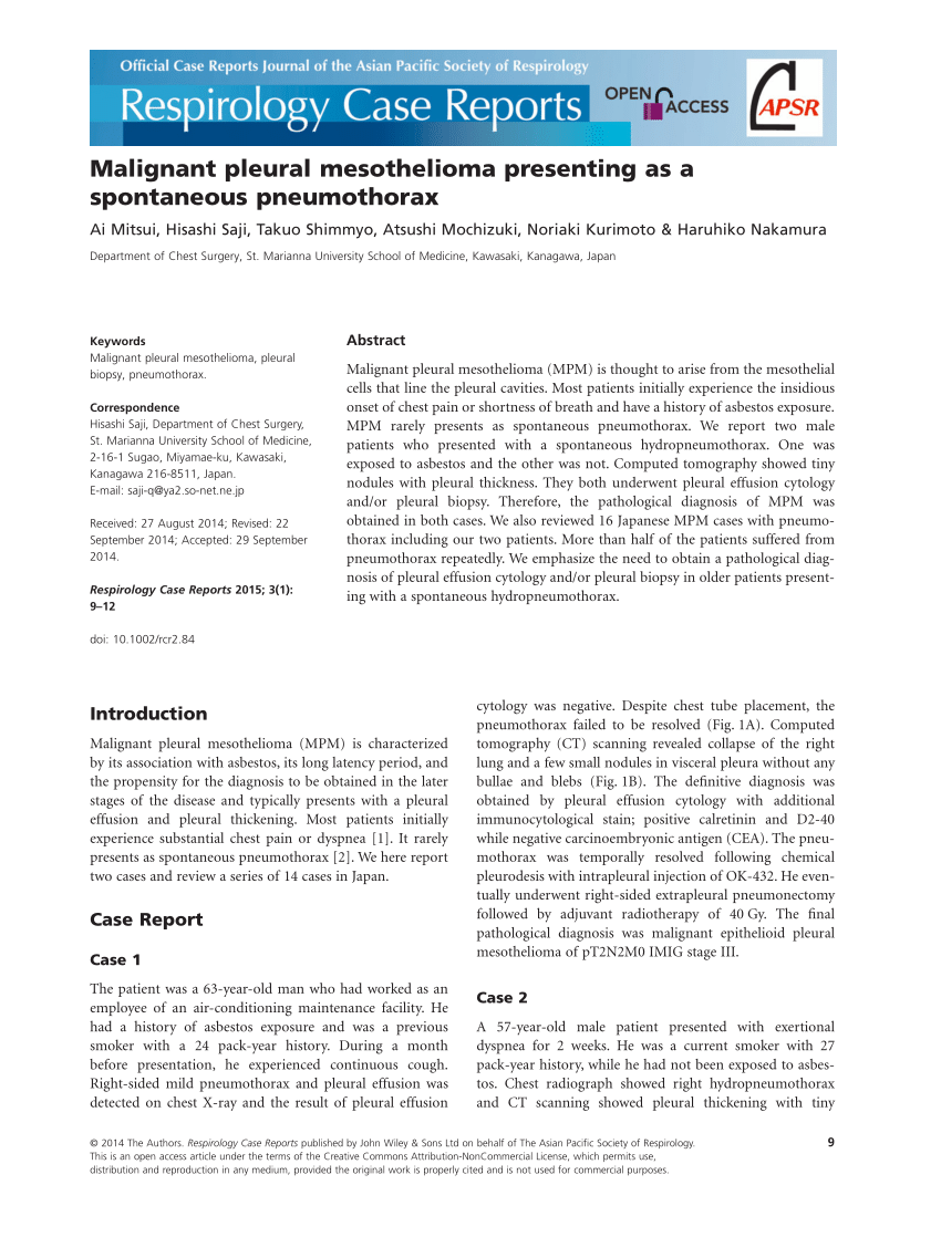 (PDF) Malignant pleural mesothelioma presenting as a ...