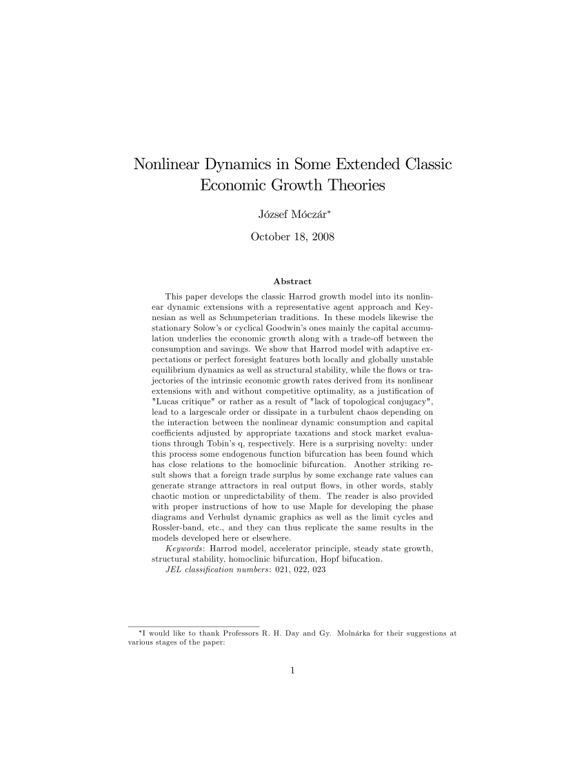 PDF) Nonlinear Dynamics in Some Extended Classic Economic Growth 